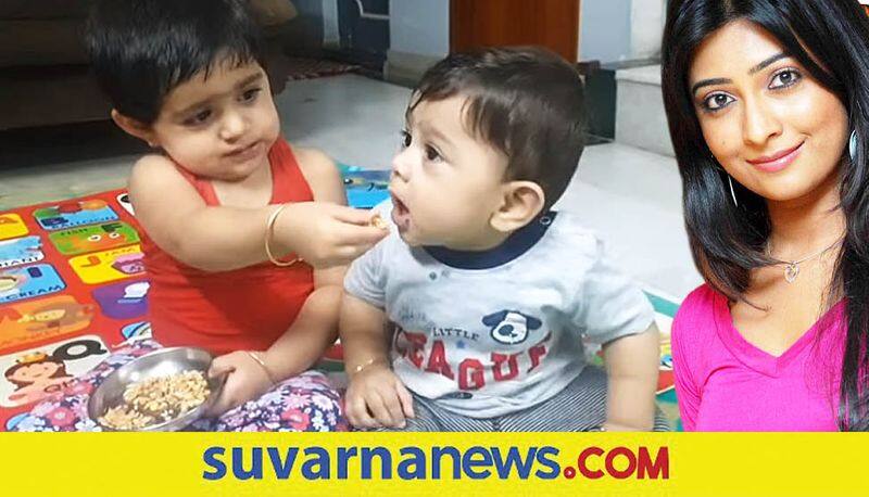 Kannada Radhika Pandit Share Daughter Ayra and Son Yatharv bonding video vcs