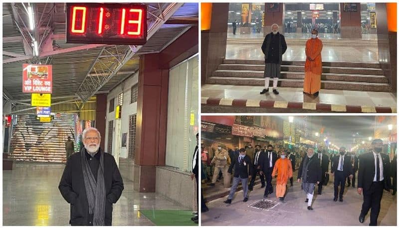 PM Modi and CM Yogi at Banaras Railway Station in varanasi at mid night