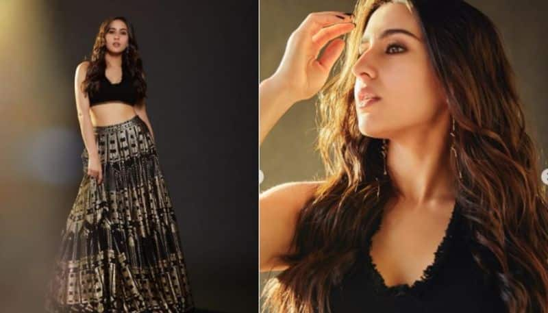 Sara Ali Khan looks  in black and gold Manish Malhotra lehenga