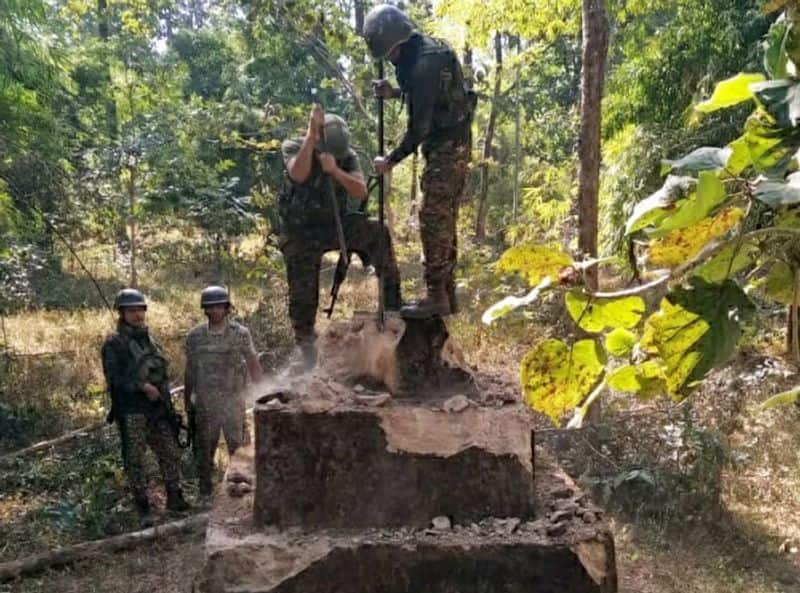 Naxal memorial demolished by forces in the jungles of Chhattisgarh