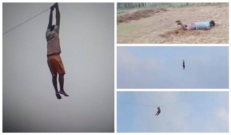 youth clings in the kites rope and have miraculous escape in Sri Lanka