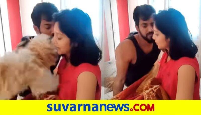 Kannada Darling Krishna shares Pet Remo video not allowing to kiss wife Milana Nagaraj vcs