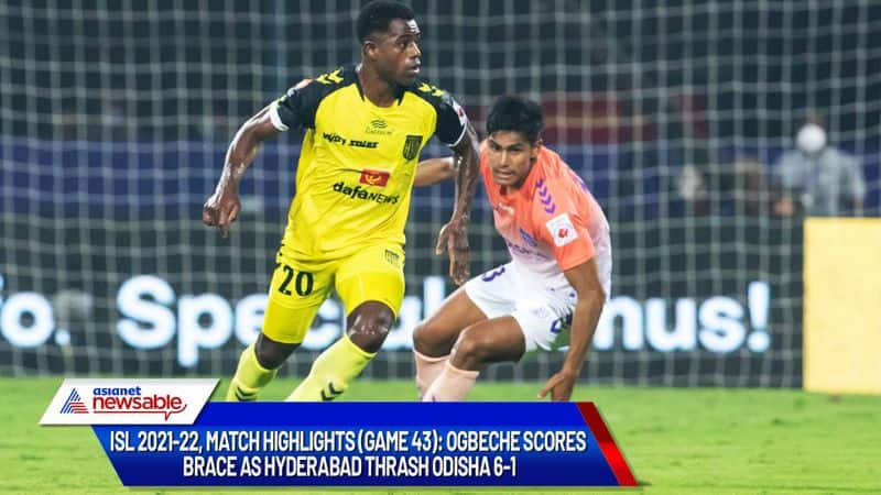 Indian Super League, ISL 2021-22, HFC vs OFC Match Highlights (Game 43): Bartholomew Ogbeche scores brace as Hyderabad FC thrashes Odisha FC 6-1-ayh