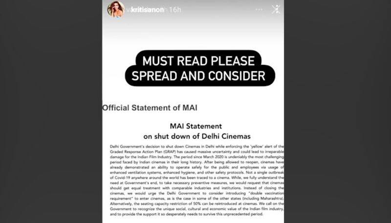 Bhediya co stars Varun Dhawan, Kriti Sanon back MAI plea regarding theatre shut down in Delhi drb