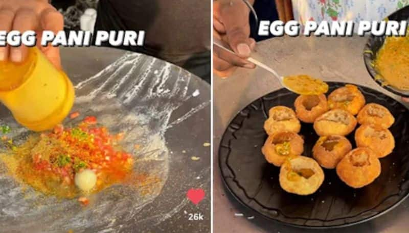 street vendor prepares pani puri with egg