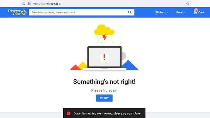 फ्ल‍िपकार्ट की वेबसाइट और मोबाइल ऐप डाउन, यूजर्स को हो रही है ऑर्डर करने करने में परेशानी
