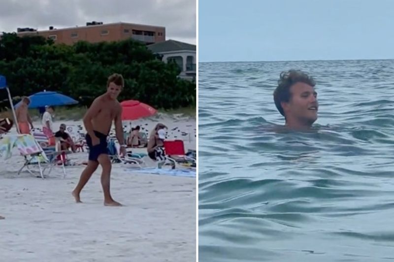 Sister pranks brother with dissolvable shorts was left naked in sea