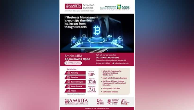 Amrita University begins admissions for post graduate management programs