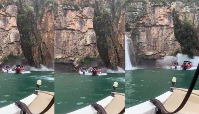 7 dead 9 injured after rock collapses on 2 boats at waterfall in Brazil