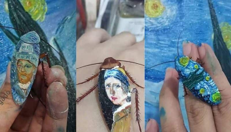 this artist paintings on dead cockroaches