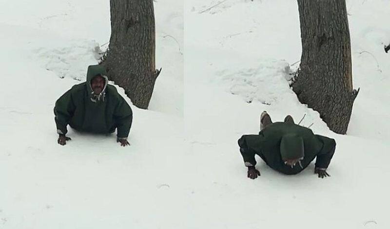 BSF soldier does 47 push-ups in 40 seconds in snow-capped Kashmir