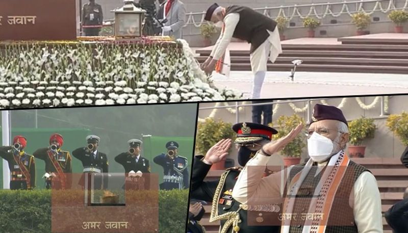 Republic Day 2022 PM Modi pays tribute to fallen soldiers at National War Memorial gcw