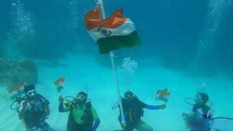 scuba team performs underwater flag hoisting in Lakshadweep on republic day