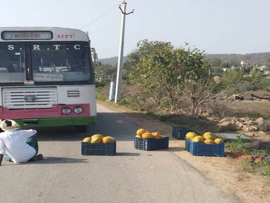 Fact check : driver boarded the bus for not giving the papayas for free, farmer protest in Nagar Kurnool, this is the truth