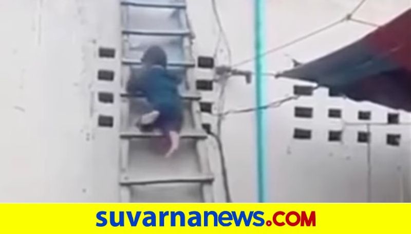 Little Boy Climbs Down Ladder Like a Ninja watch viral video akb