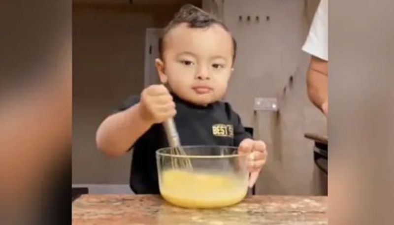 little boy whisking like a pro and the video goes viral