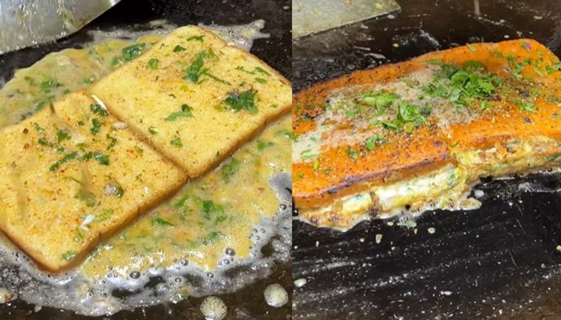 video of man prepares special bread omelette