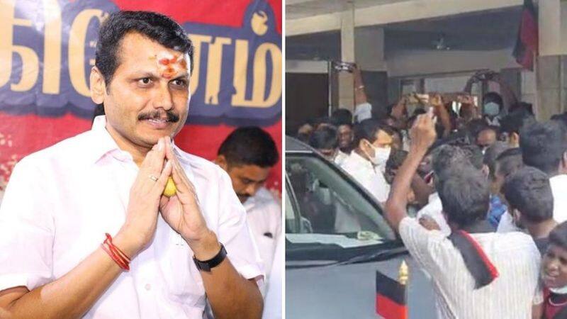 who did not get a chance to contest the election Minister Senthil Balaji besieged his car and engaged in a struggle Kovai dmk