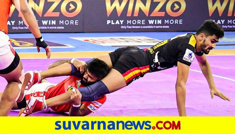 Pro Kabaddi League Gujarat Giants beats Bengaluru Bulls Pawan Sehrawat and Bharat Naresh Super 10 Vain kvn