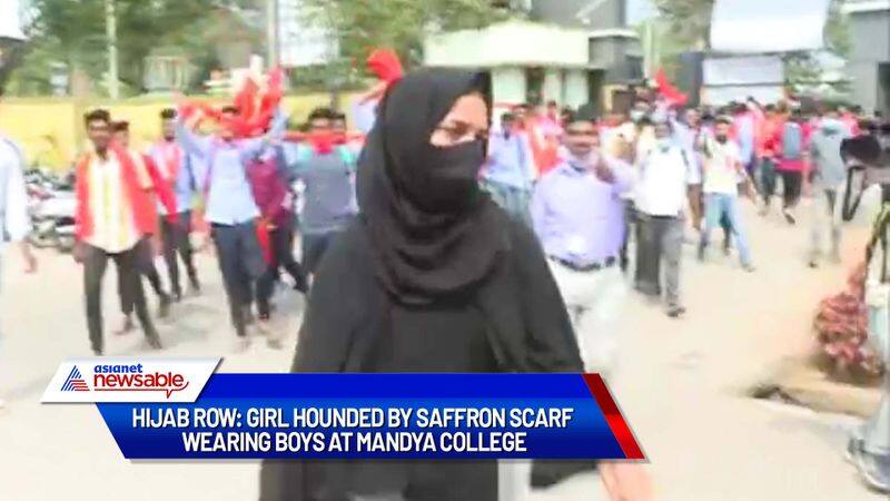 Karnataka Hijab row Girl hounded by mob with saffron scarves at Mandya college