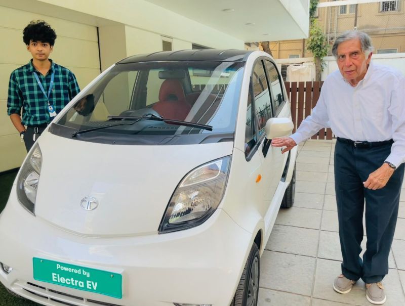 Ratan tata takes Delivery of Electra EV startup built Tata Nano Electric car ckm