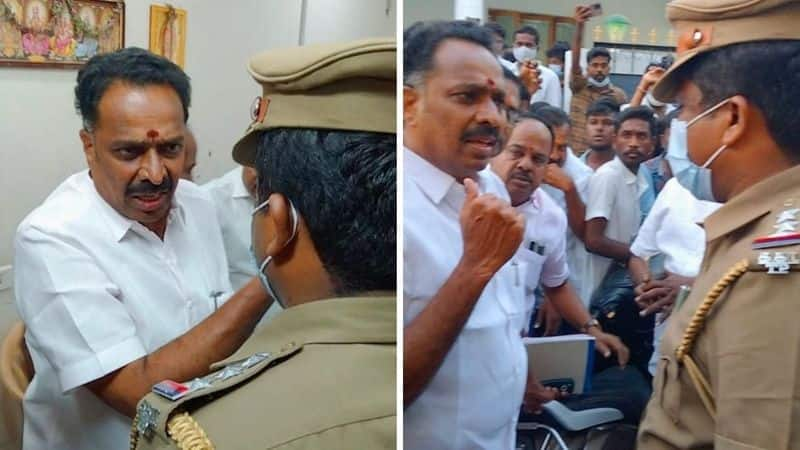 Karur aiadmk party office raid police against protest ex minister vijayabaskar