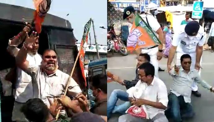 BJP Called 12 Hours Bangla Bandh workers and supporters agitation in Khidirpur and Behala spb