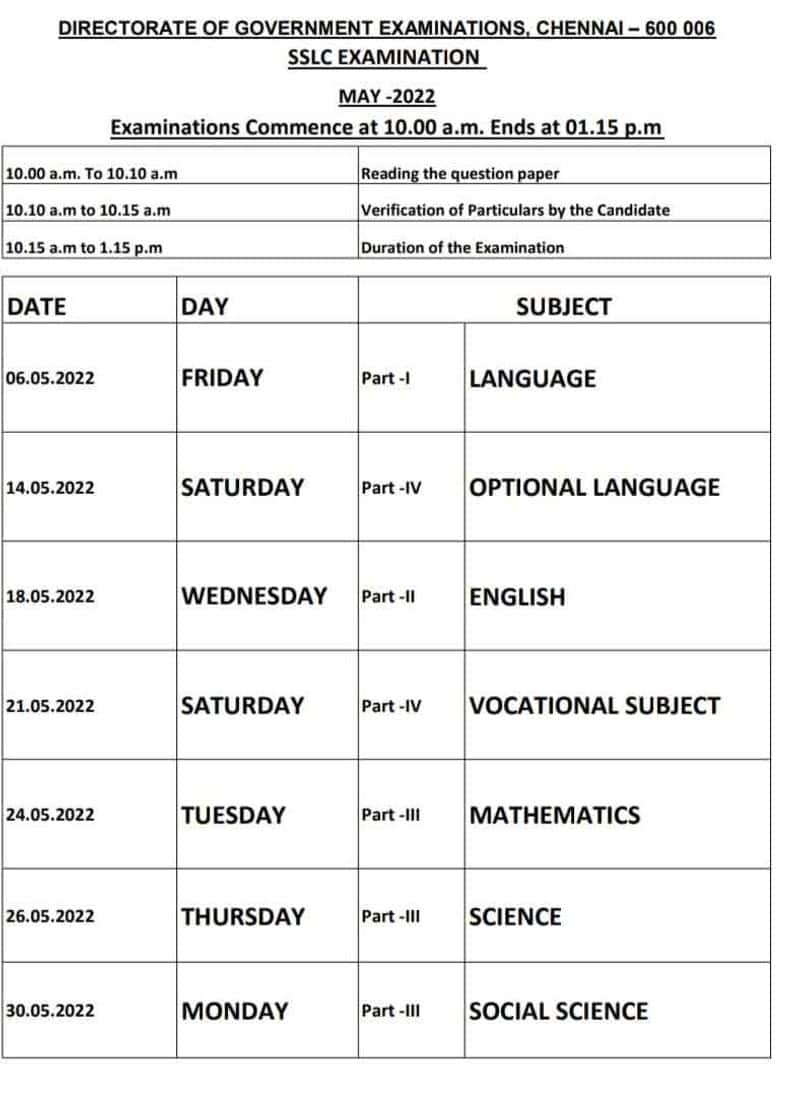 10 public Examination Schedule Release