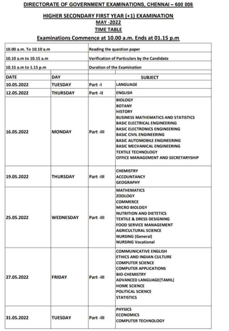 11 public Examination Schedule Release in tamilnadu government