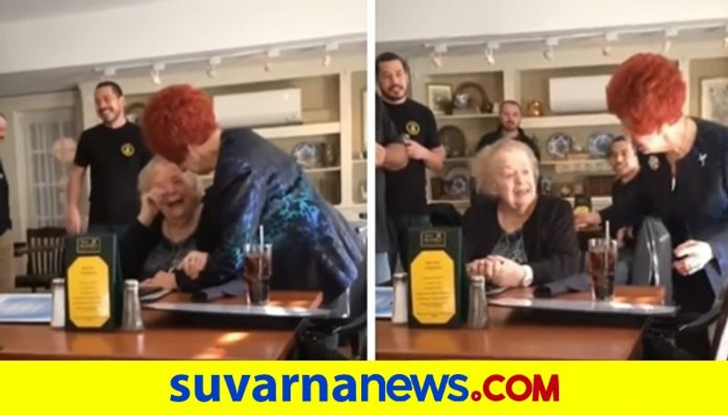 Elderly woman gets emotional as best friend pays a surprise visit on her 90th birthday akb