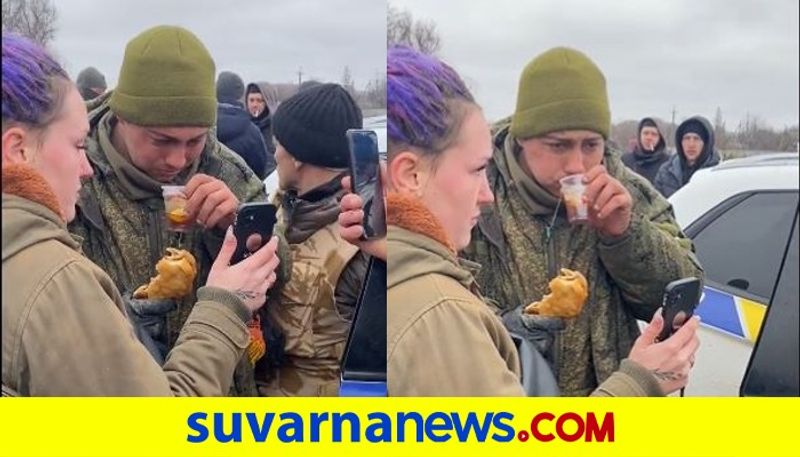 Russian soldier surrenders to Ukrainians gets pastries drinks Video Viral mnj