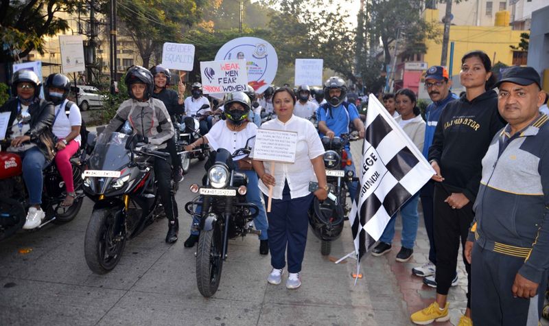 Womens Day Special Bengaluru Surana college students equality message through bike rally rbj