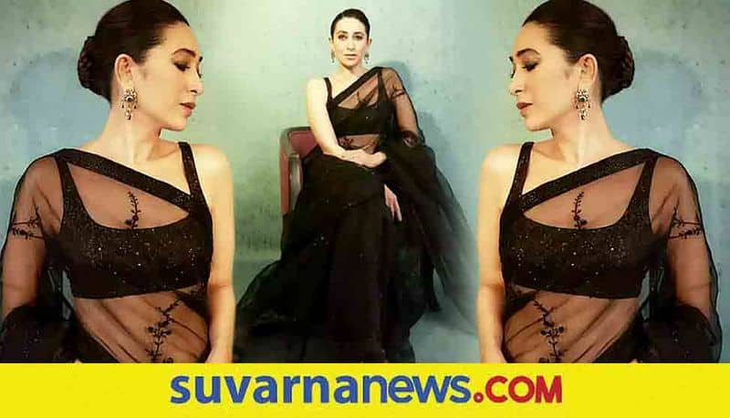 Karishma Kapoor flaunts swag in a black transparent saree fans stunned