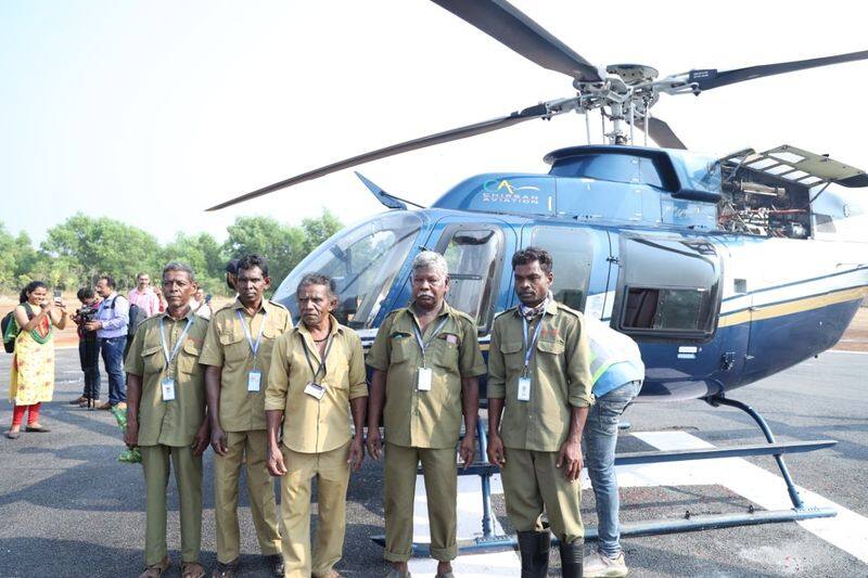 Karkala Civic Workers Fly In Helicopter with Power Minister Sunil Kumar rbj