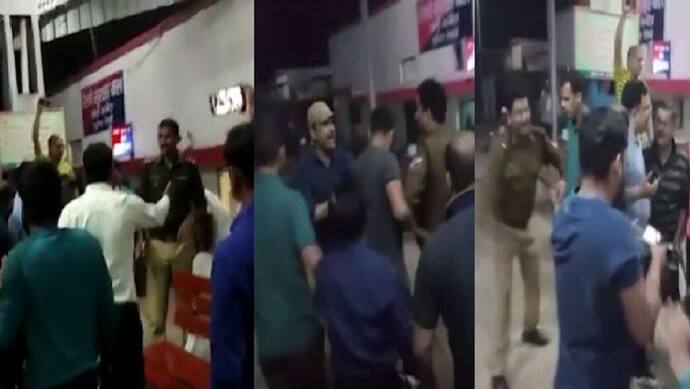 पत्रकारों को गरीब दुकानदार की पिटाई कर रहे RPF इंस्पेक्टर का विरोध करना पड़ा भारी, हुई तीखी नोकझोंक