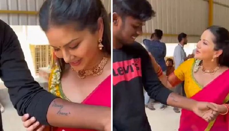 sunny leone shared video of her fan who tattooed her name on hand