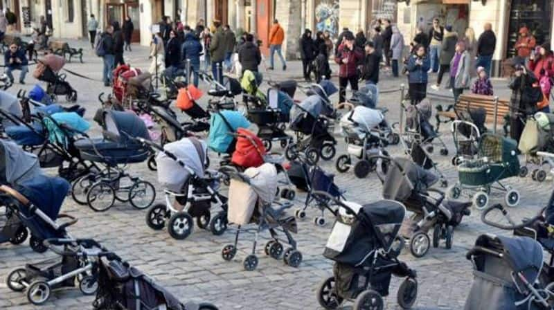 In Ukraine, empty strollers are a symbol of children killed in war