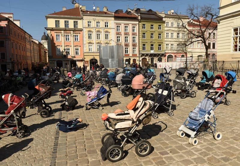 In Ukraine, empty strollers are a symbol of children killed in war