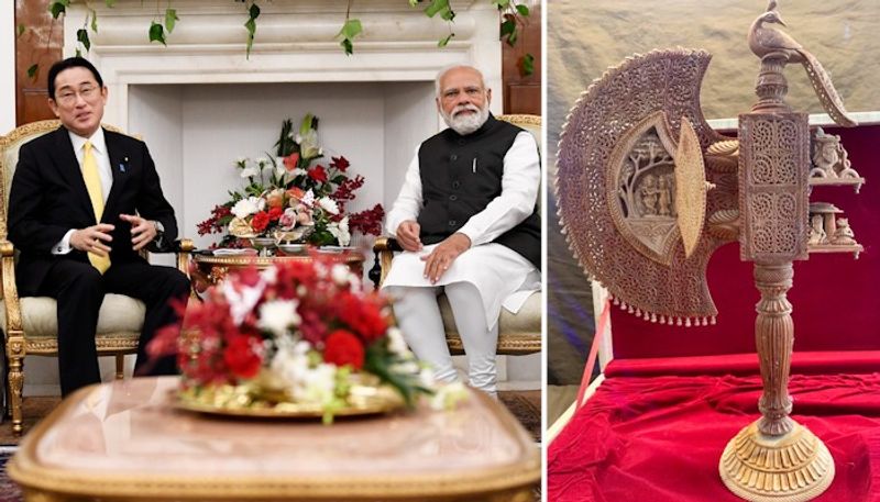 PM Modi gifts sandalwood artefact Krishna Pankhi to Japanese counterpart Fumio Kishida gcw