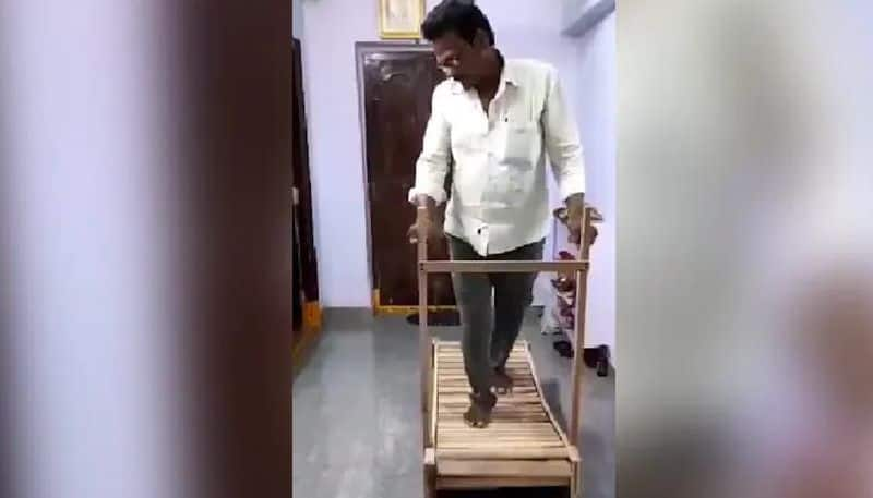 man made a treadmill at home by using wood