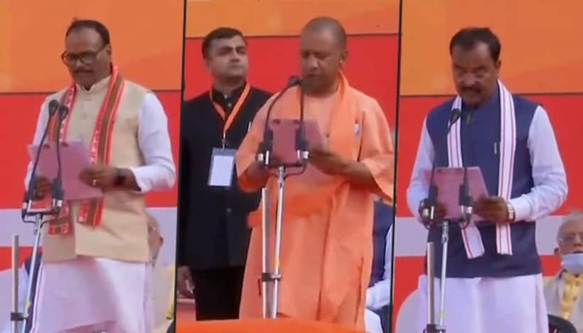 Yogi Adityanath takes oath as UP CM for 2nd time; Keshav Maurya, Brajesh Pathak as DyCM