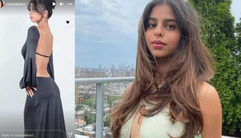 suhana khan shares photo of herself in black backless gown