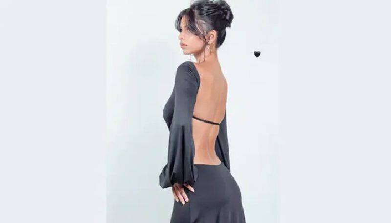 suhana khan shares photo of herself in black backless gown