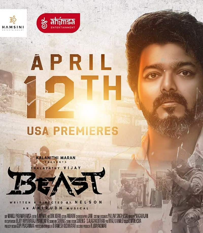 vijay starrer Beast Movie premier show on April 12th in USA