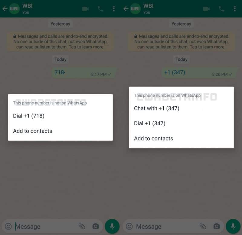 WhatsApp Beta for Android now allows you to quickly start chats with unsaved contacts