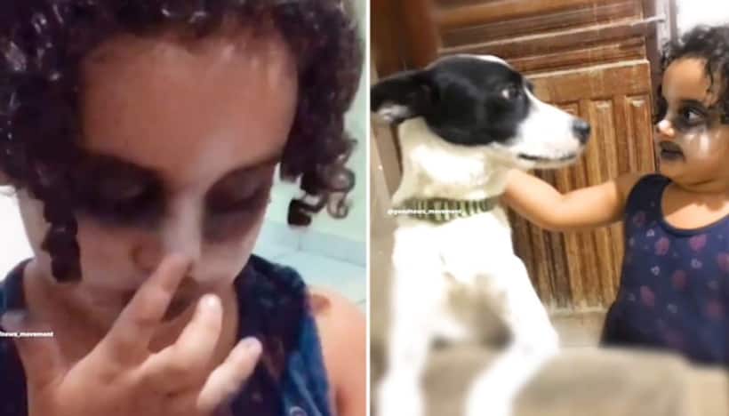 Toddler puts up makeup to look like her pet dog; internet can't keep calm