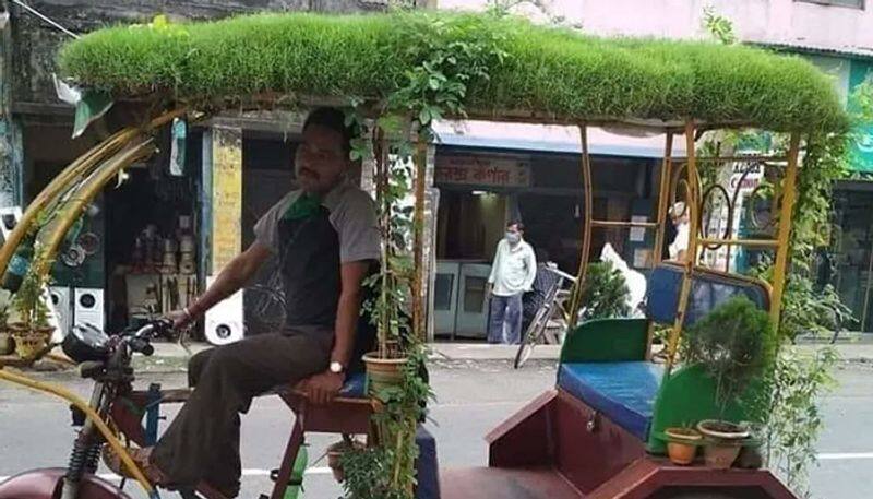 A man converts his rickshaw into a little mobile garden; netizens call it 'quite cool'