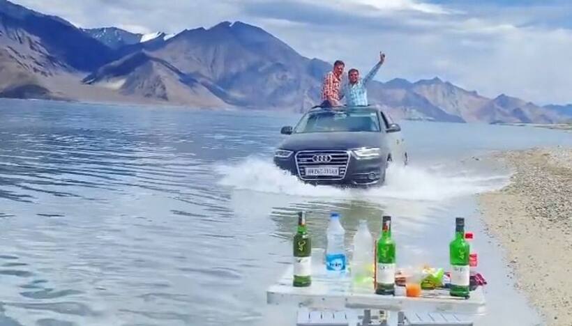 Tourists driving SUV through Ladakh's Pangong Lake irks netizens