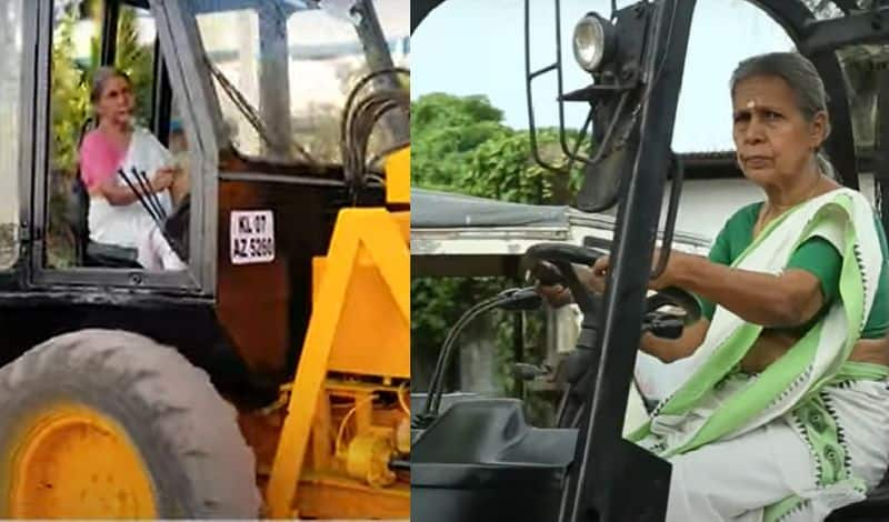 Excavators cranes JCB 71 year old Radhamani Amma Drives 11 Heavy Vehicles and hold Licenses ckm