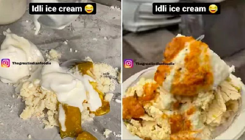 street food vendor makes idli ice cream